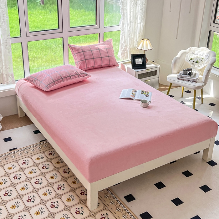 91家纺网 家纺一手货源 找家纺 柠萌家居 2023新款全棉色织水洗棉加牛奶绒四件套全棉拼牛奶绒 棉+绒-瓦尔粉