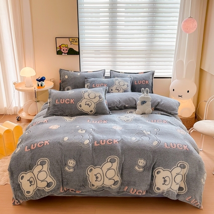 美莱 2023爆款雪花绒四件套法莱绒牛奶绒被套量大价格优惠 布朗熊