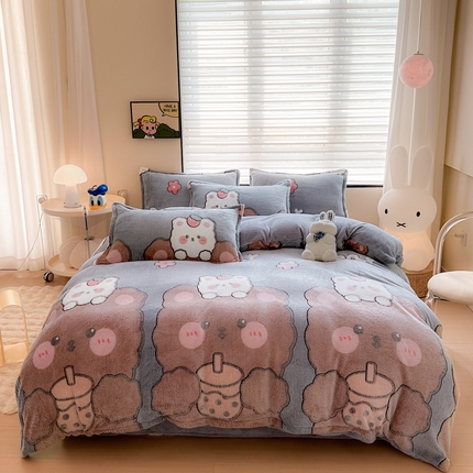 美莱 2023爆款雪花绒四件套法莱绒牛奶绒被套量大价格优惠 啵啵熊