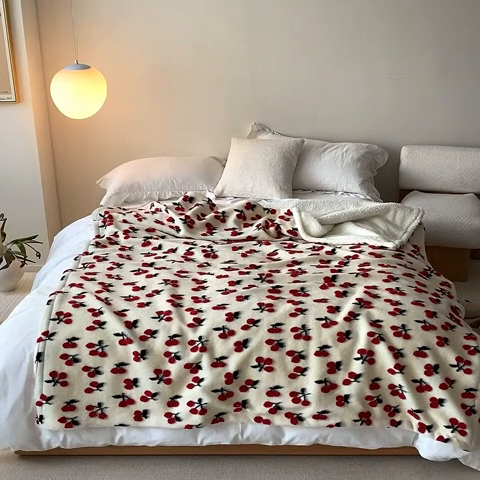 91家纺网 家纺一手货源 找家纺 萝莉家纺 2023新款韩国订货热销款羊毛绒毯 樱桃