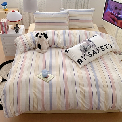 桃子家居 2023新款ins简约时尚奶油格子北欧极简加厚牛奶绒四件套 简尚粉