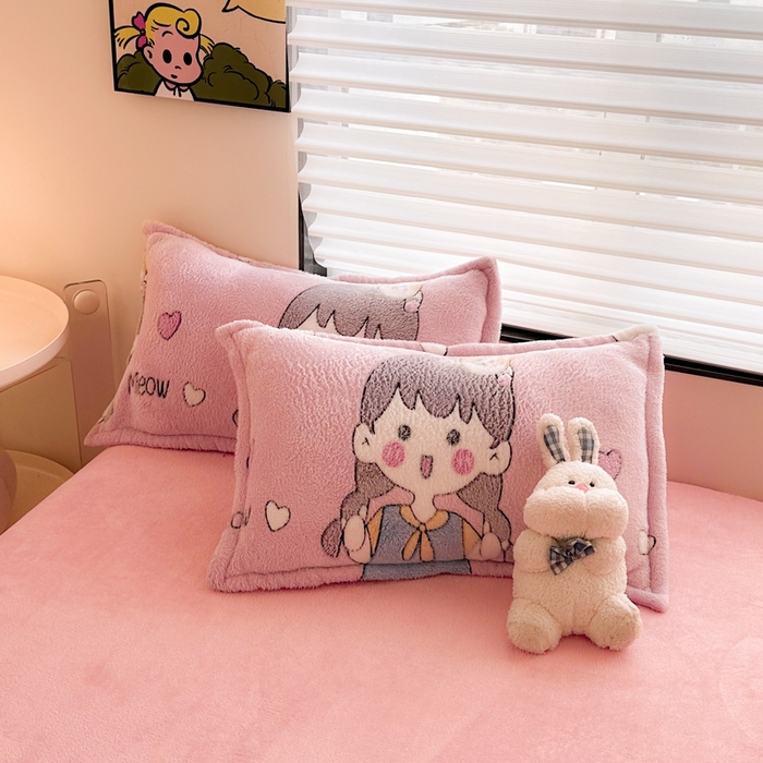 91家纺网 家纺一手货源 找家纺 美莱 2023爆款雪花绒四件套法莱绒牛奶绒被套量大价格优惠 快乐女孩