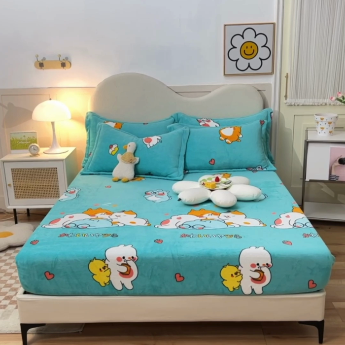 91家纺网 家纺一手货源 找家纺 甜之梦2025新款印花牛奶绒单品床笠可定制任何尺寸（可接异型缺角） 乖乖熊