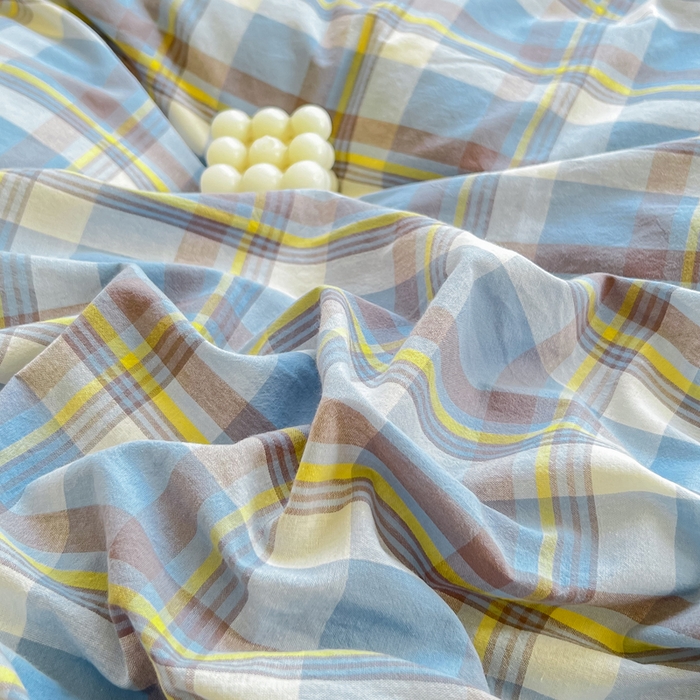 91家纺网 家纺一手货源 找家纺 柠萌家居 2023新款全棉色织水洗棉加牛奶绒四件套全棉拼牛奶绒 棉+绒-简兮蓝