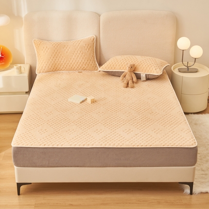 21度C 2023新款菱形格舒棉绒床笠 菱形格-浅咖色