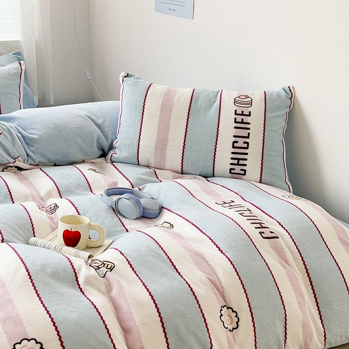 91家纺网 家纺一手货源 找家纺 昔可家纺 2023新款大版数码印花保暖牛奶绒四件套 美食派对