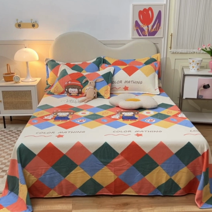 91家纺网 家纺一手货源 找家纺 甜之梦家纺  2025新款印花牛奶绒单品床单可定制任何尺寸  校园女孩