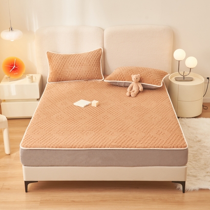 21度C 2023新款菱形格舒棉绒床笠 菱形格-焦糖色