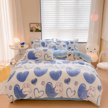 美莱 2023爆款雪花绒四件套法莱绒牛奶绒被套量大价格优惠 爱心兔