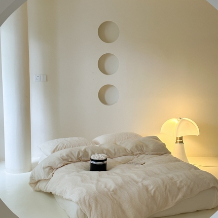 91家纺网 家纺一手货源 找家纺 云上 2023新款波浪刷花兔毛绒四件套 波浪刷花兔毛绒-珍珠白