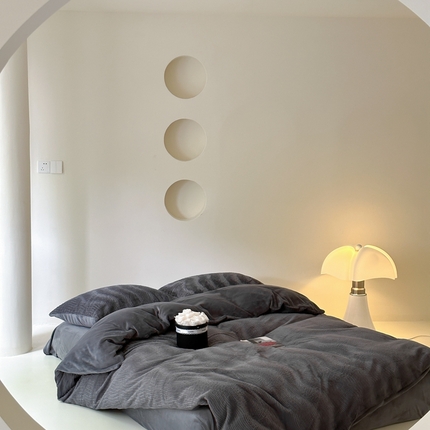 91家纺网 家纺一手货源 找家纺 云上 2023新款波浪刷花兔毛绒四件套 波浪刷花兔毛绒-碳灰