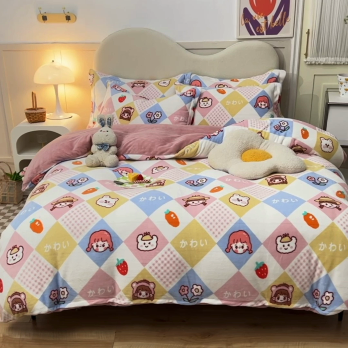 91家纺网 家纺一手货源 找家纺 甜之梦家纺 2025新款印花牛奶绒单品四件套 诗雨恋人