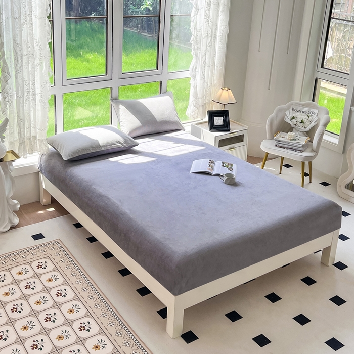 91家纺网 家纺一手货源 找家纺 柠萌家居 2023新款全棉色织水洗棉加牛奶绒四件套全棉拼牛奶绒 棉+绒-灰极细条