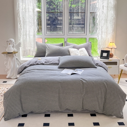 91家纺网 家纺一手货源 找家纺 （总）柠萌家居 2023新款全棉色织水洗棉加牛奶绒四件套全棉拼牛奶绒