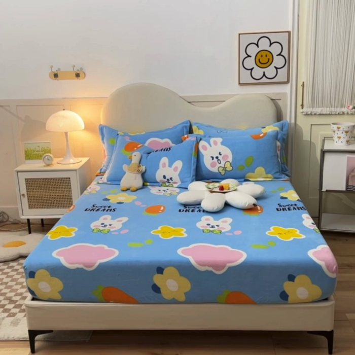 91家纺网 家纺一手货源 找家纺 甜之梦 2025新款印花牛奶绒单品床笠可定制任何尺寸（可接异型缺角） 爱心萌兔