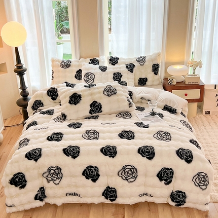 91家纺网 家纺一手货源 找家纺 妖妖 2023新款兔毛牛奶绒四件套-泡芙 泡芙-山茶