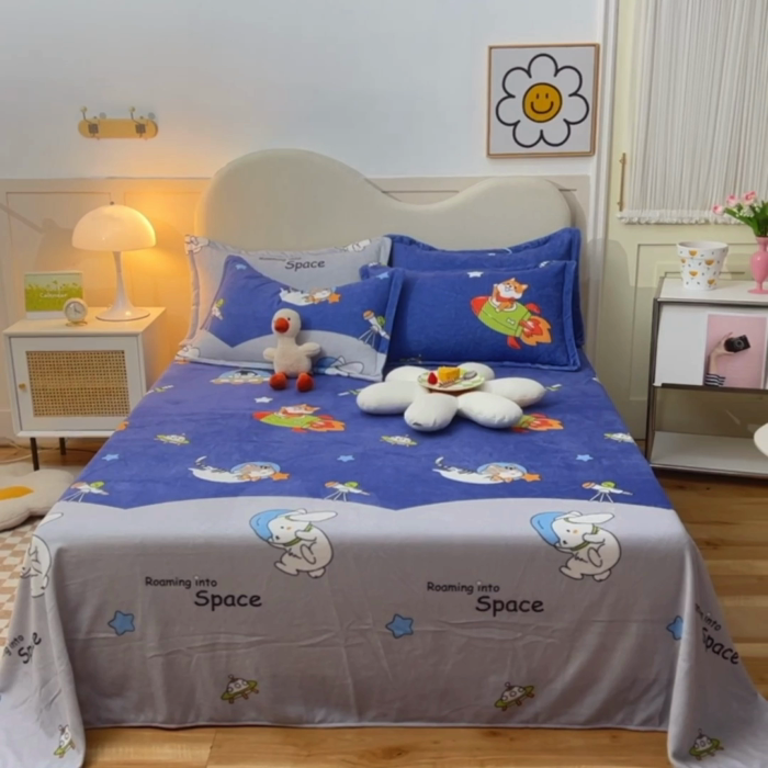 91家纺网 家纺一手货源 找家纺 甜之梦家纺  2025新款印花牛奶绒单品床单可定制任何尺寸  猫星球