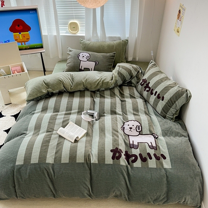 91家纺网 家纺一手货源 找家纺 昔可家纺 2023新款大版数码印花保暖牛奶绒四件套 羊咩咩