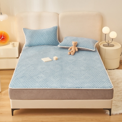 21度C 2023新款菱形格舒棉绒床笠 菱形格-浅蓝色