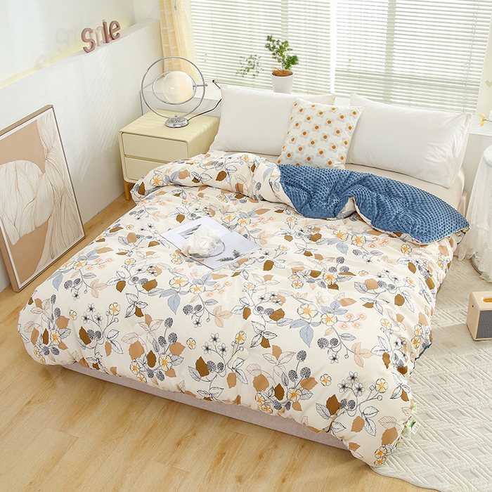 91家纺网 家纺一手货源 找家纺 爱宝被业 2025新款棉麻双层纱豆豆绒被芯 叶涧