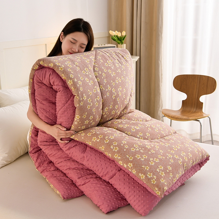 91家纺网 家纺一手货源 找家纺 苏迪 2025新款水洗纱豆豆被子保暖被芯加厚冬被 豆豆被-夜雨花梦