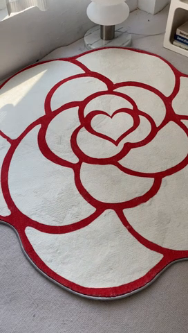 91家纺网 家纺一手货源 找家纺 爵仕家纺 2023新款仿羊绒山茶花地毯地垫 爱心红