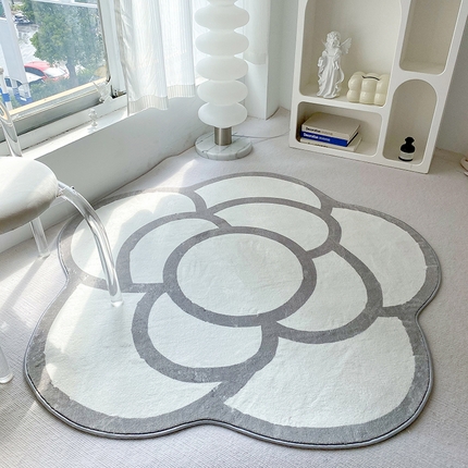 爵仕家纺 2023新款仿羊绒山茶花地毯地垫 山茶花灰