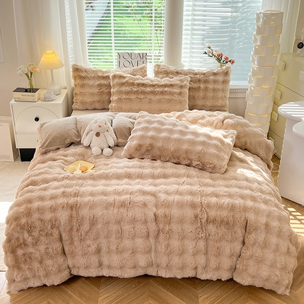 妖妖 2023新款兔毛牛奶绒四件套-泡芙 泡芙-浅卡其