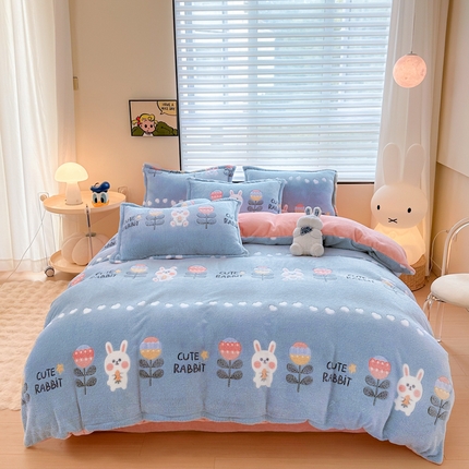 美莱 2023爆款雪花绒四件套法莱绒牛奶绒被套量大价格优惠 蓝兔兔