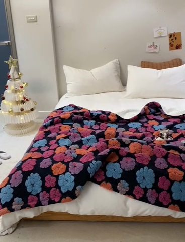 91家纺网 家纺一手货源 找家纺 萝莉家纺 2023新款韩国订货热销款羊毛绒毯 提花紫色