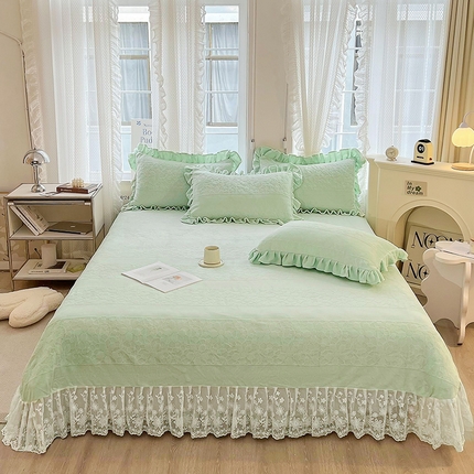 宜凡 2023新款烂花牛奶绒床盖三件套 绿茵-奶油绿