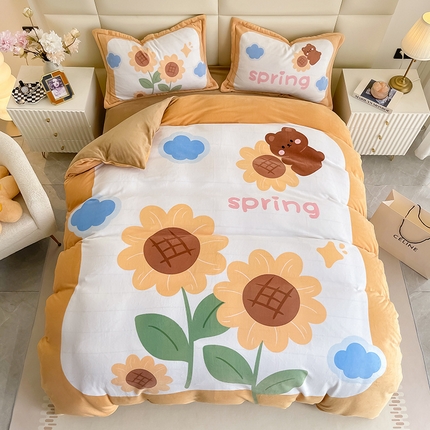 91家纺网 家纺一手货源 找家纺 （总）懒猫家纺 2024新款大版卡通绒牛奶绒四件套