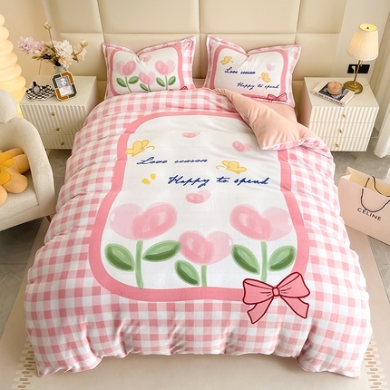 91家纺网 家纺一手货源 找家纺 （总）懒猫家纺 2024新款大版卡通绒牛奶绒四件套