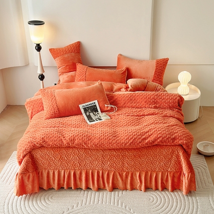 91家纺网 家纺一手货源 找家纺 舒梦琪 2023新款法式玫瑰兔绒提花四件套 玫瑰橘色