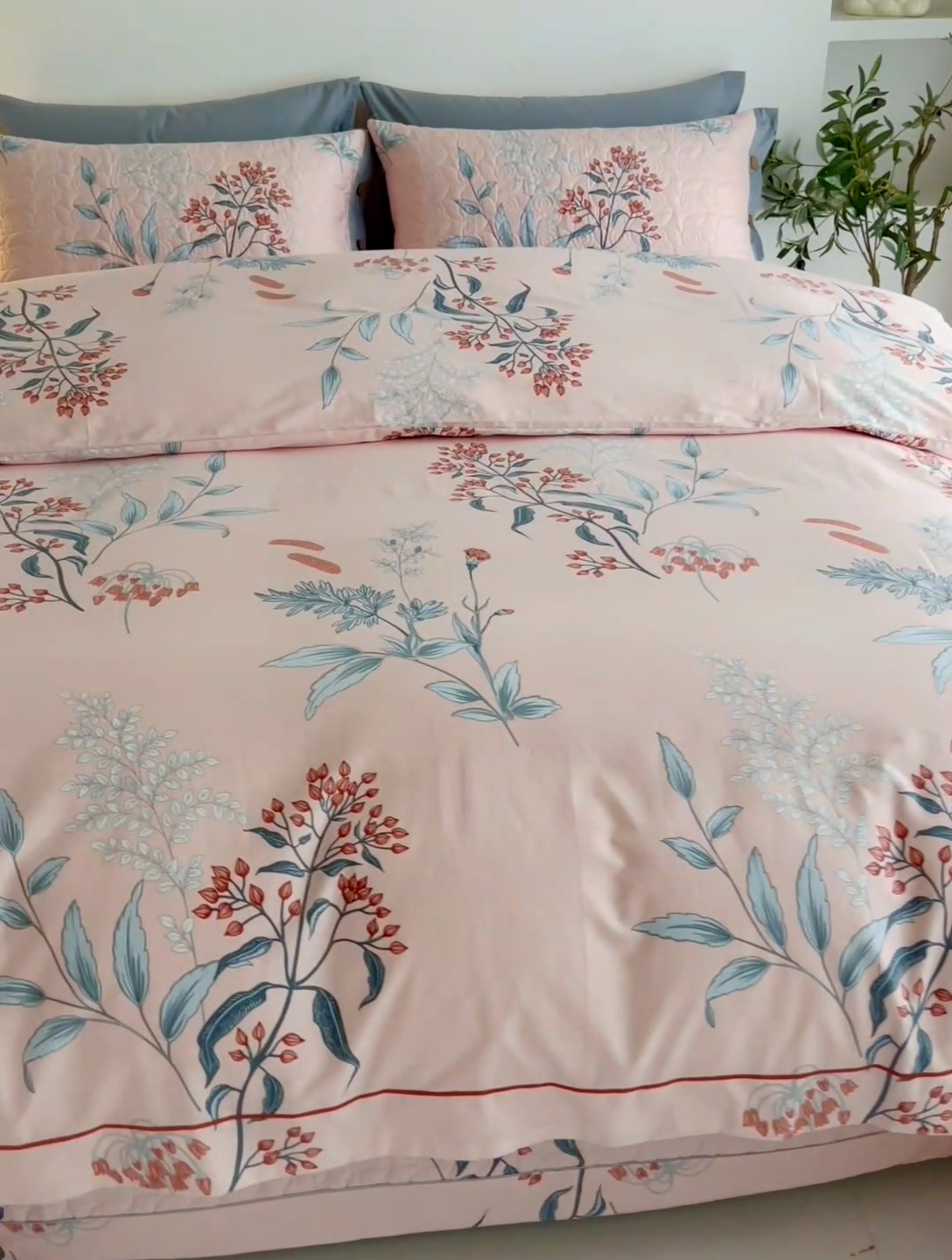 91家纺网 家纺一手货源 找家纺 优乐家纺 2025新款纯棉斜纹床盖款单层被套四件套 晗蕊初开-粉