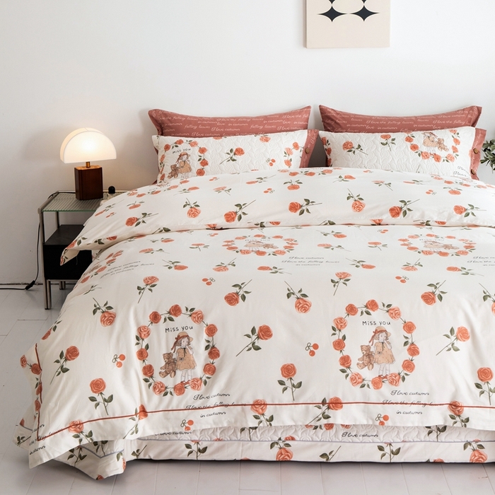 91家纺网 家纺一手货源 找家纺 优乐家纺 2025新款纯棉斜纹床盖款单层被套四件套 一世情缘