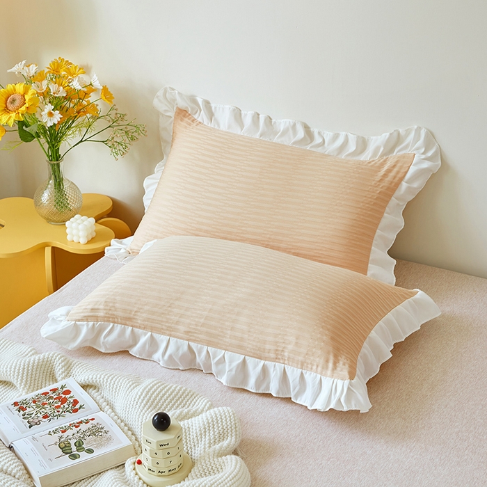 91家纺网 家纺一手货源 找家纺 丰淘 2023新款泡泡纱花边枕套 泡泡纱花边-浅黄