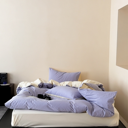 91家纺网 家纺一手货源 找家纺 （总）时光里 2023北欧风简约纯色双拼60s加厚磨毛全棉四件套