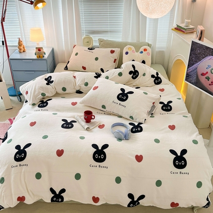 91家纺网 家纺一手货源 找家纺 （总）昔可家纺  2023新款高克重印花牛奶绒卡通系列四件套