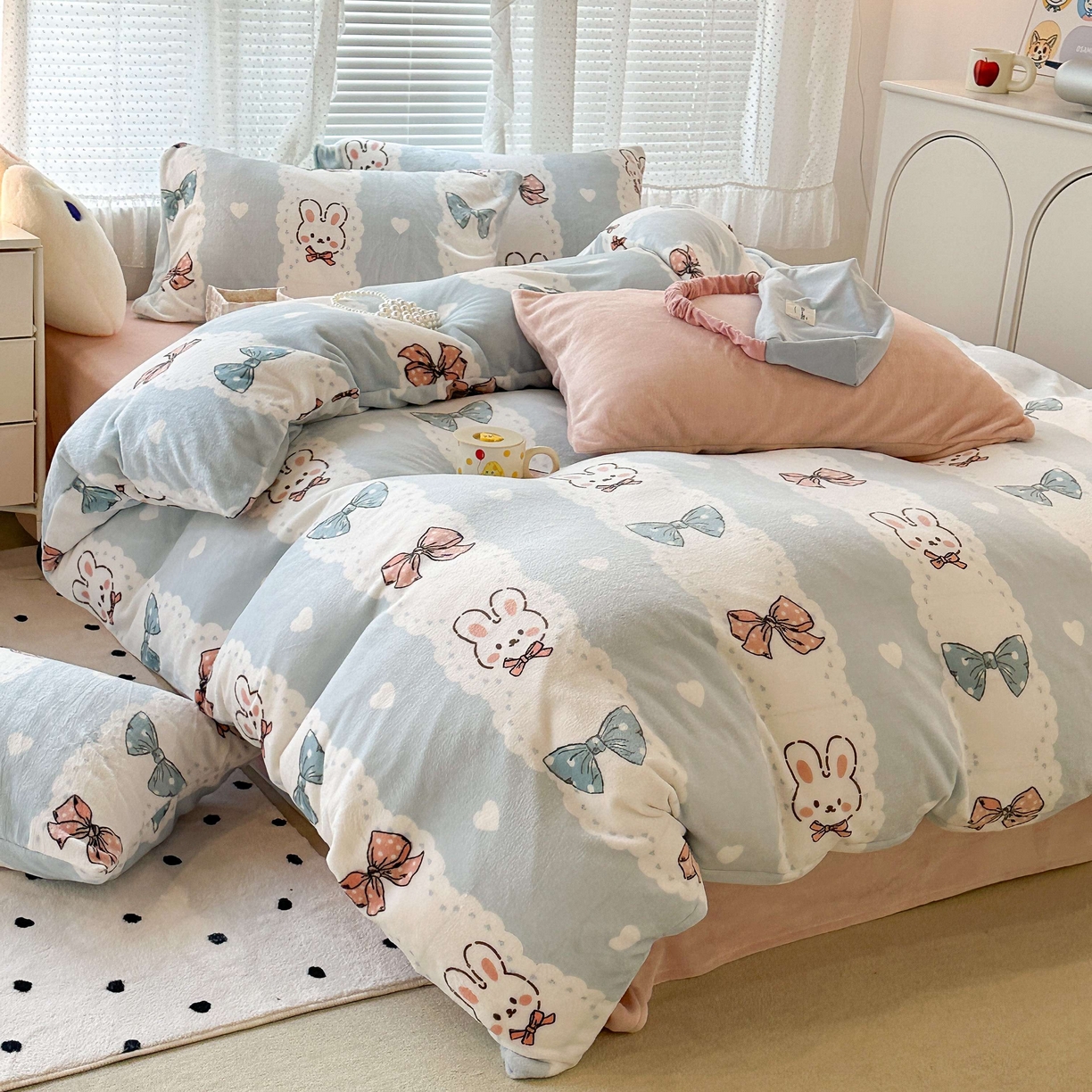 91家纺网 家纺一手货源 找家纺 （总）昔可家纺  2023新款高克重印花牛奶绒卡通系列四件套