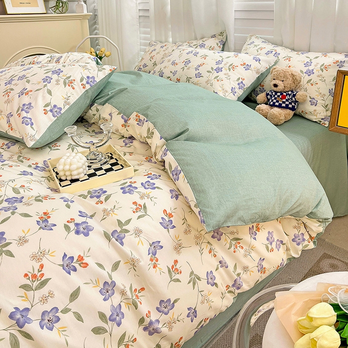 91家纺网 家纺一手货源 找家纺 捌月 2023新款全棉四件套法式小碎花系列 春晓