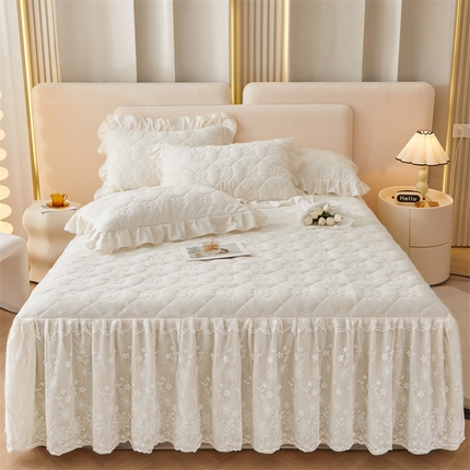 宜凡2023新款婴儿绒全夹棉床裙三件套 奶油黄