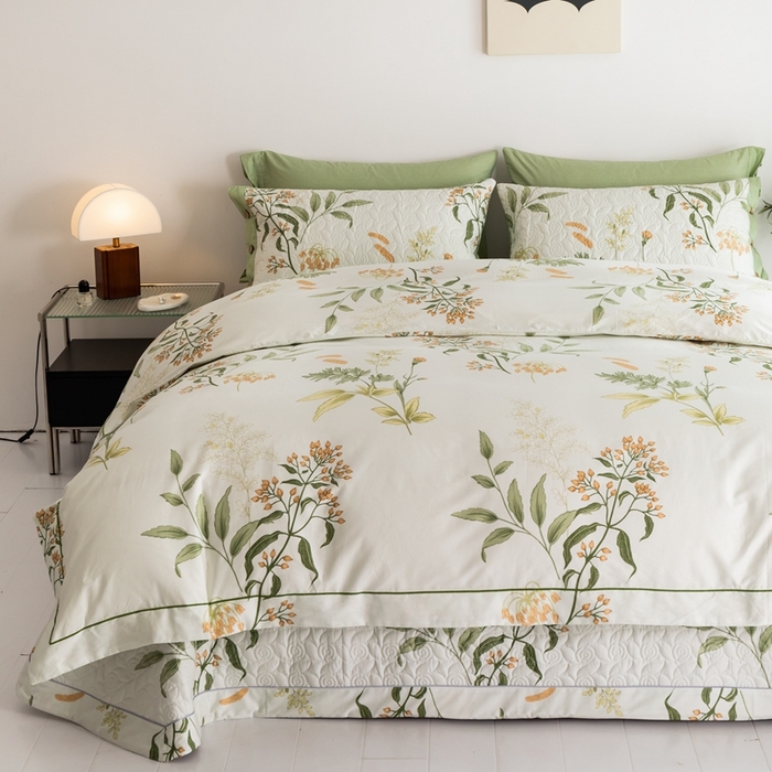 91家纺网 家纺一手货源 找家纺 优乐家纺 2025新款纯棉斜纹床盖款单层被套四件套 沁香