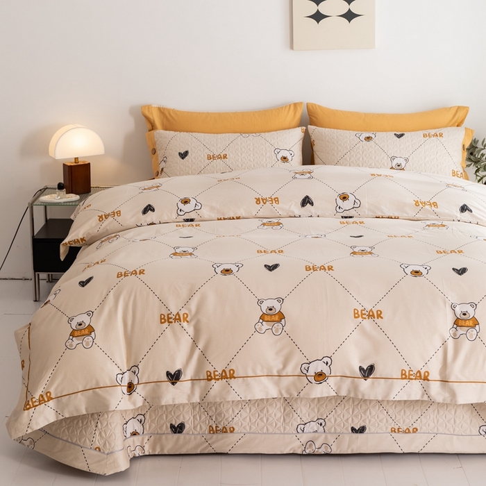 91家纺网 家纺一手货源 找家纺 优乐家纺 2025新款纯棉斜纹床盖款单层被套四件套 奇妙熊