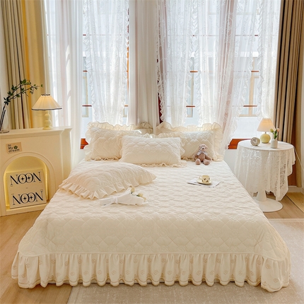 宜凡2023新款婴儿绒全夹棉床盖三件套 奶白色