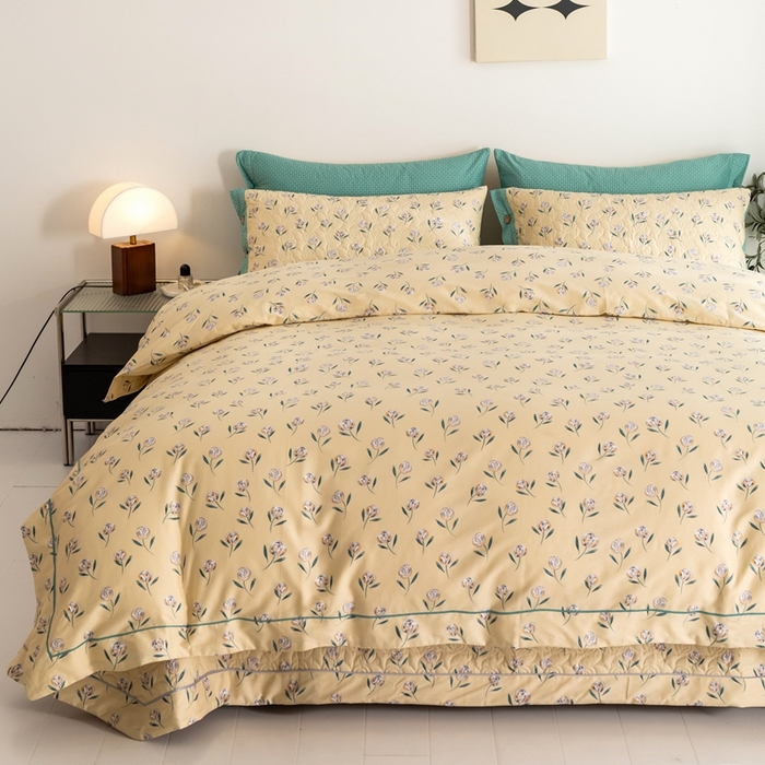 91家纺网 家纺一手货源 找家纺 优乐家纺 2025新款纯棉斜纹床盖款单层被套四件套 清风摇曳