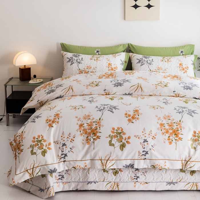 91家纺网 家纺一手货源 找家纺 优乐家纺 2025新款纯棉斜纹床盖款单层被套四件套 如梦花季