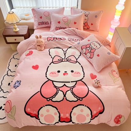 91家纺网 家纺一手货源 找家纺 （总）懒猫家纺 2024新款大版卡通绒牛奶绒四件套