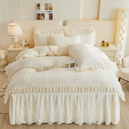 91家纺网 家纺一手货源 找家纺 （总）宜凡 2023新款烂花牛奶绒床裙四件套