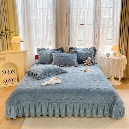 宜凡2023新款婴儿绒全夹棉床盖三件套 宾利蓝